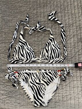 Zebra Print Tie Bikini Set - Black & White